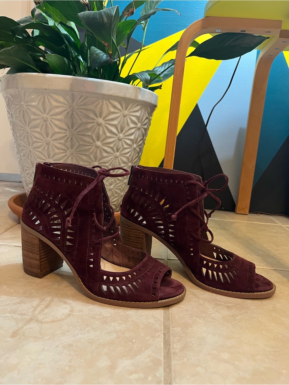 Lace Up Cutout Suede Heel - Vince Camuto